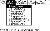 This image again shows the Algebra screen on a TI-89 calculator, with Option 1: solve( highlighted